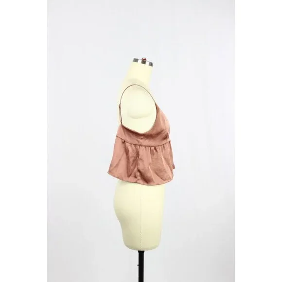 Aritzia LITTLE MOON Lover Nutmeg Brown Satin Cropped Peplum Camisole, Size XS - Picture 2 of 13